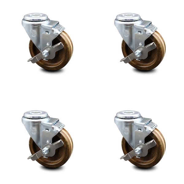 4 Inch High Temp Phenolic Wheel Swivel Bolt Hole Caster Set with Brake SCC